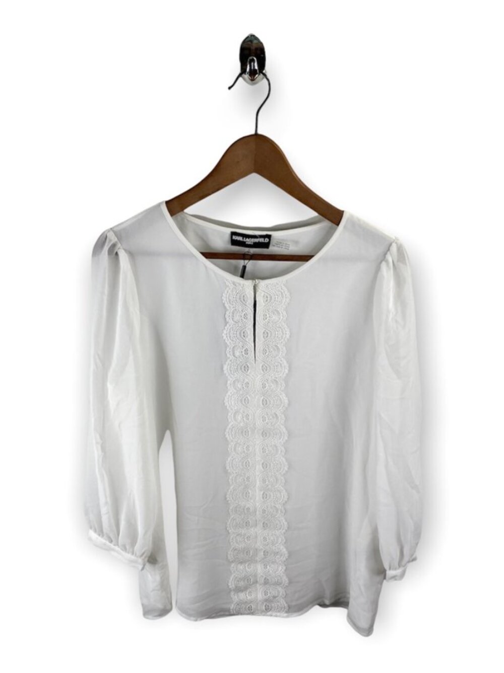 Karl Lagerfeld Paris White Crochet Detail Blouse S